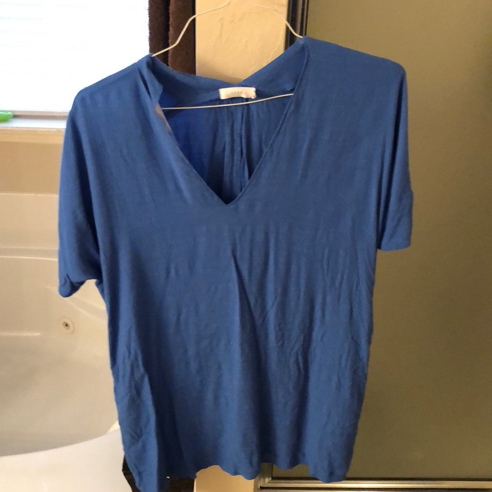 Lush blue flowy v neck dress